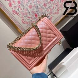 Túi Chanel Boy Màu Hồng 25cm Best Quality Like Auth 99%