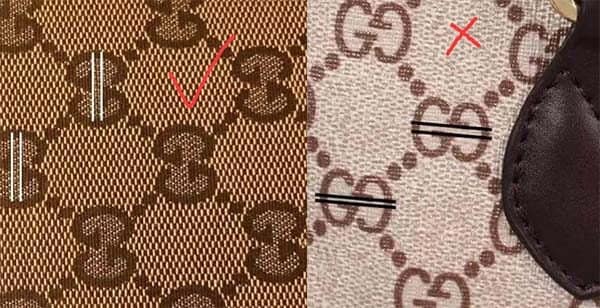 Họa tiết trên túi Gucci real và fake