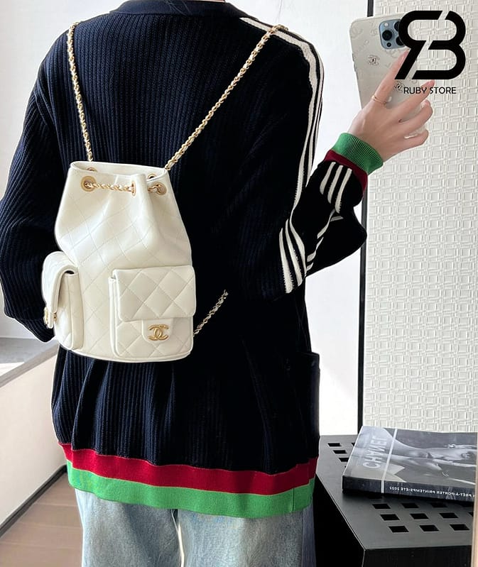 Ba lô Chanel 25C Pocket Size 24CM White Lambskin Màu Trắng Best Quality