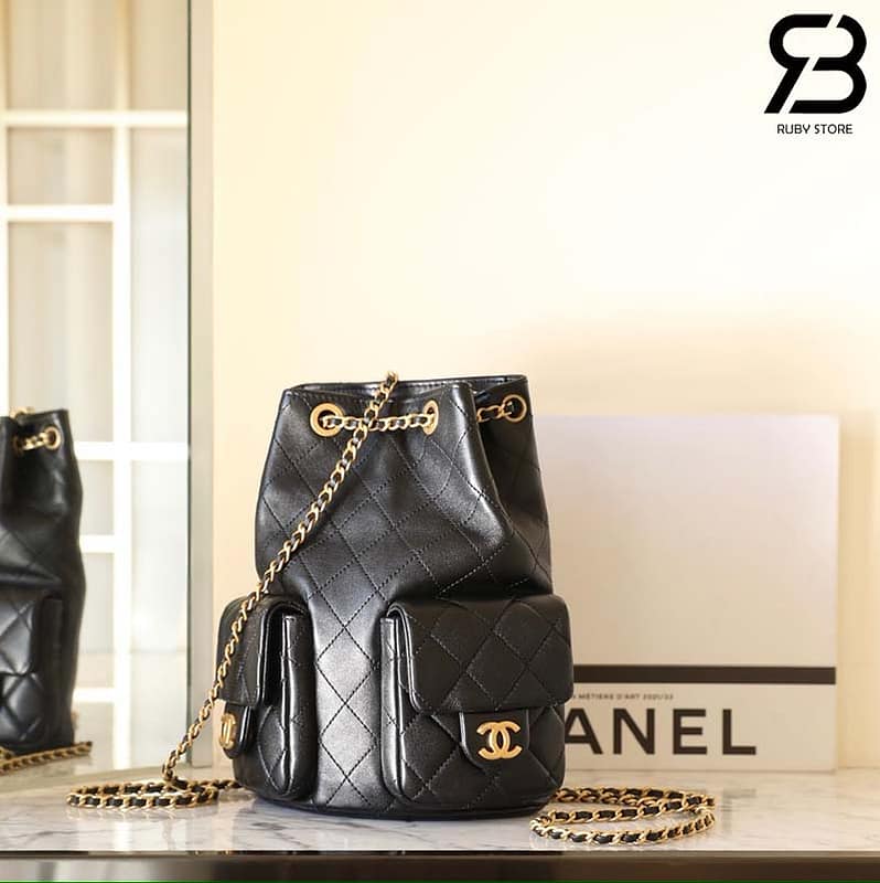 Ba lô Chanel 25C Pocket Size 24CM Black Lambskin Màu Đen Best Quality