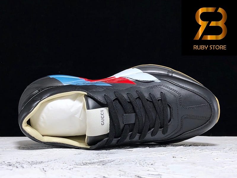 giày gucci rhyton web print leather black sneaker replica 1:1 siêu cấp 99,9%