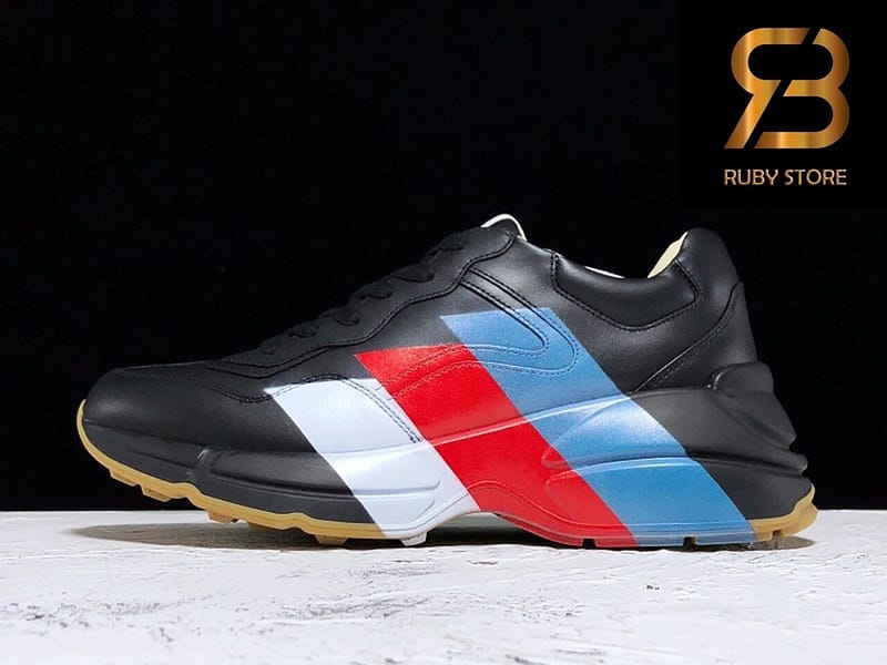 giày gucci rhyton web print leather black sneaker replica 1:1 siêu cấp 99,9%