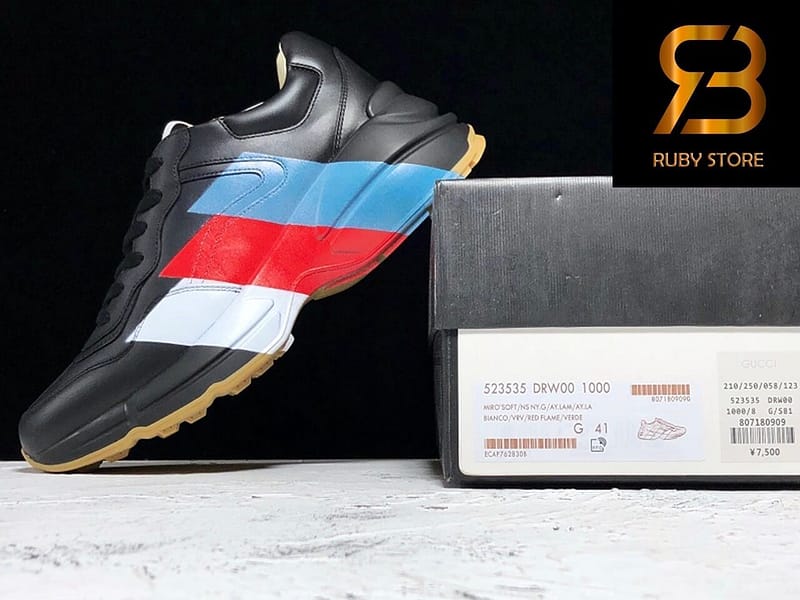 giày gucci rhyton web print leather black sneaker replica 1:1 siêu cấp 99,9%