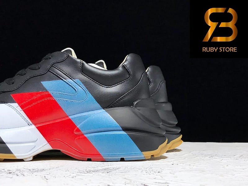 giày gucci rhyton web print leather black sneaker replica 1:1 siêu cấp 99,9%