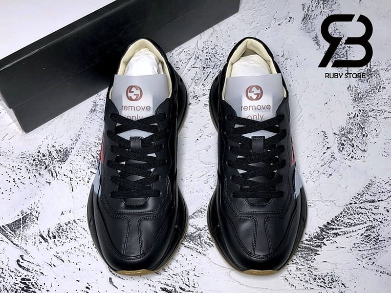 giày gucci rhyton web print leather black sneaker replica 1:1 siêu cấp 99,9%