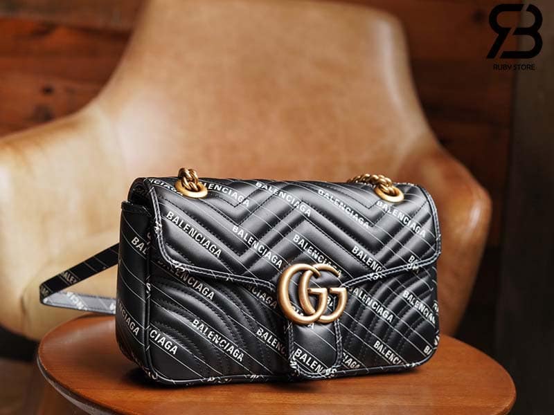 Túi Gucci & Balenciaga The Hacker Project Small GG Marmont Bag Đen 26CM Best Quality