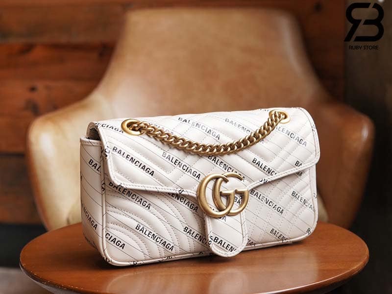 Túi Gucci & Balenciaga The Hacker Project Small GG Marmont Bag Trắng 26CM Best Quality