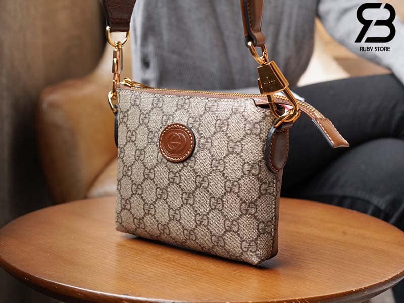 Túi Gucci Messenger Bag With Interlocking G Ebony GG Supreme Nâu Best Quality