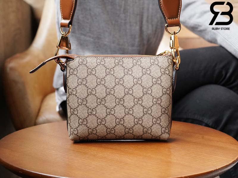 Túi Gucci Messenger Bag With Interlocking G Ebony GG Supreme Nâu Best Quality
