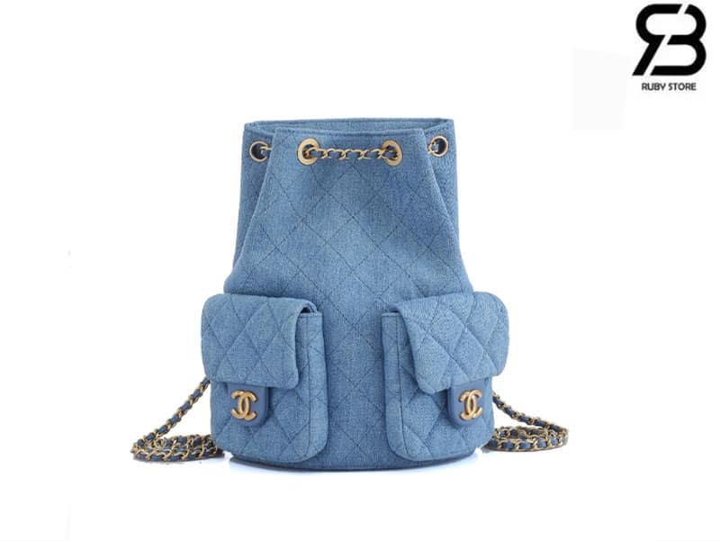 Ba lô Chanel 25C Pocket Size 24CM Blue Denim Lambskin Xanh Dương Best Quality