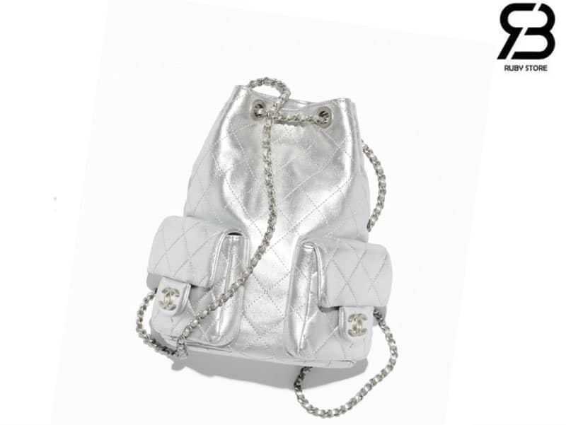 Ba lô Chanel 25C Pocket Size 24CM Silver Lambskin Màu Bạc Best Quality