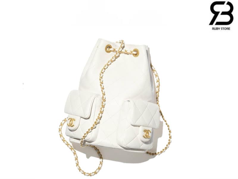 Ba lô Chanel 25C Pocket Size 24CM White Lambskin Màu Trắng Best Quality