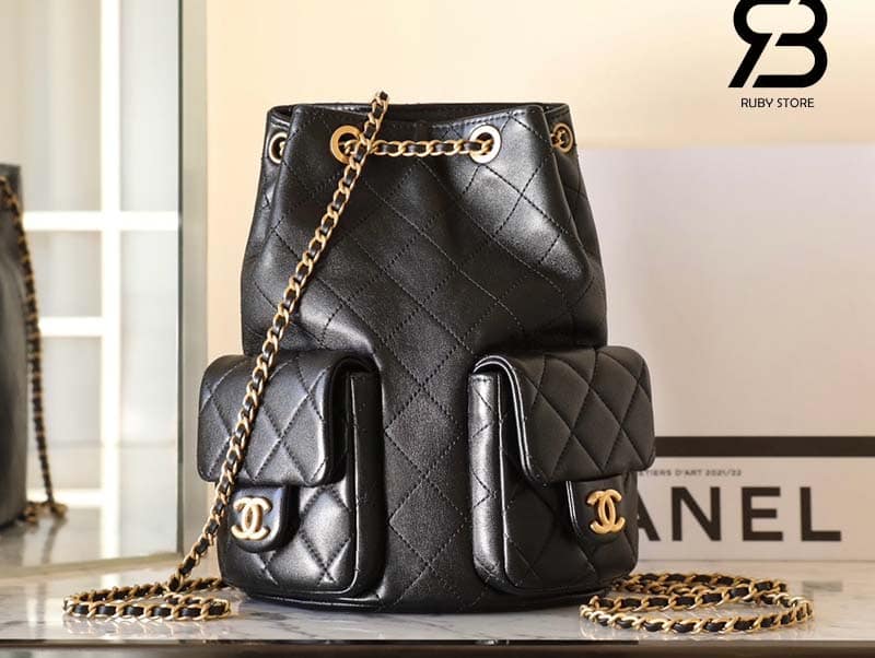 Ba lô Chanel 25C Pocket Size 24CM Black Lambskin Màu Đen Best Quality