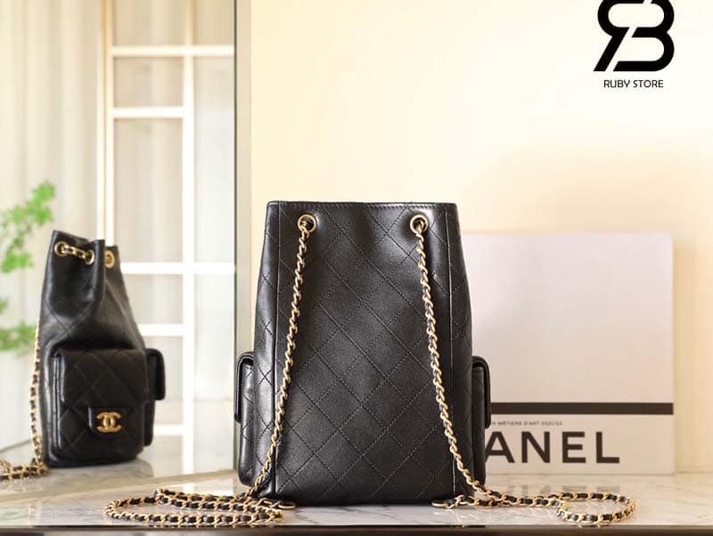 Ba lô Chanel 25C Pocket Size 24CM Black Lambskin Màu Đen Best Quality