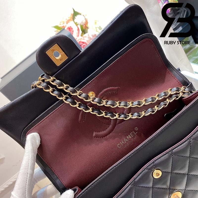 tui-chanel-classic-255-gold-black-den-da-cuu-best-quality-6 Túi Chanel Classic Gold Black Dê Cừu Best Quality Like Auth 99% - 25,5 CM