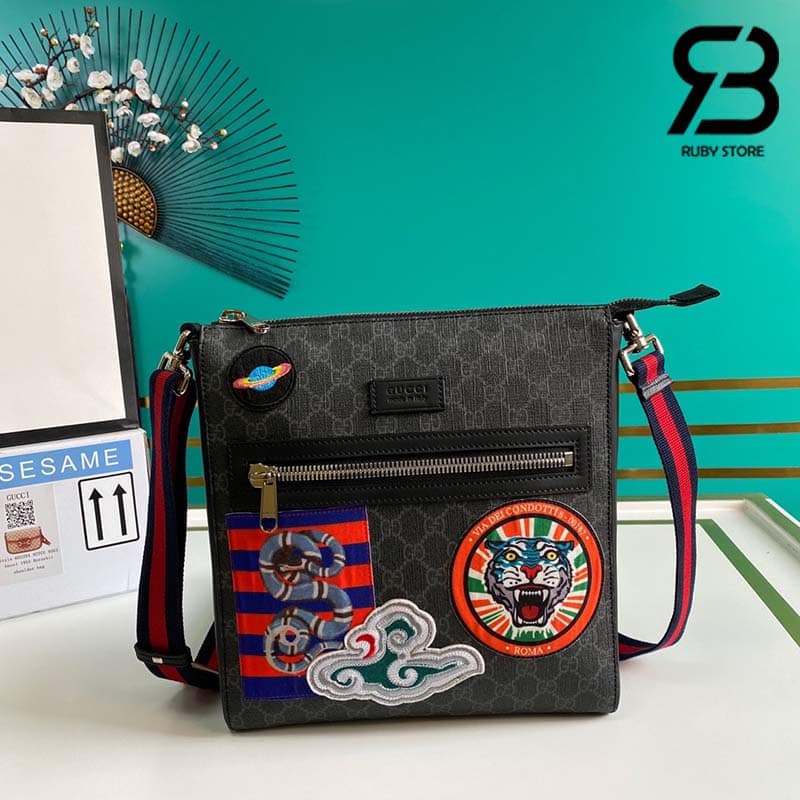 Túi GG Messenger Tiger And Snake Đen Siêu Cấp