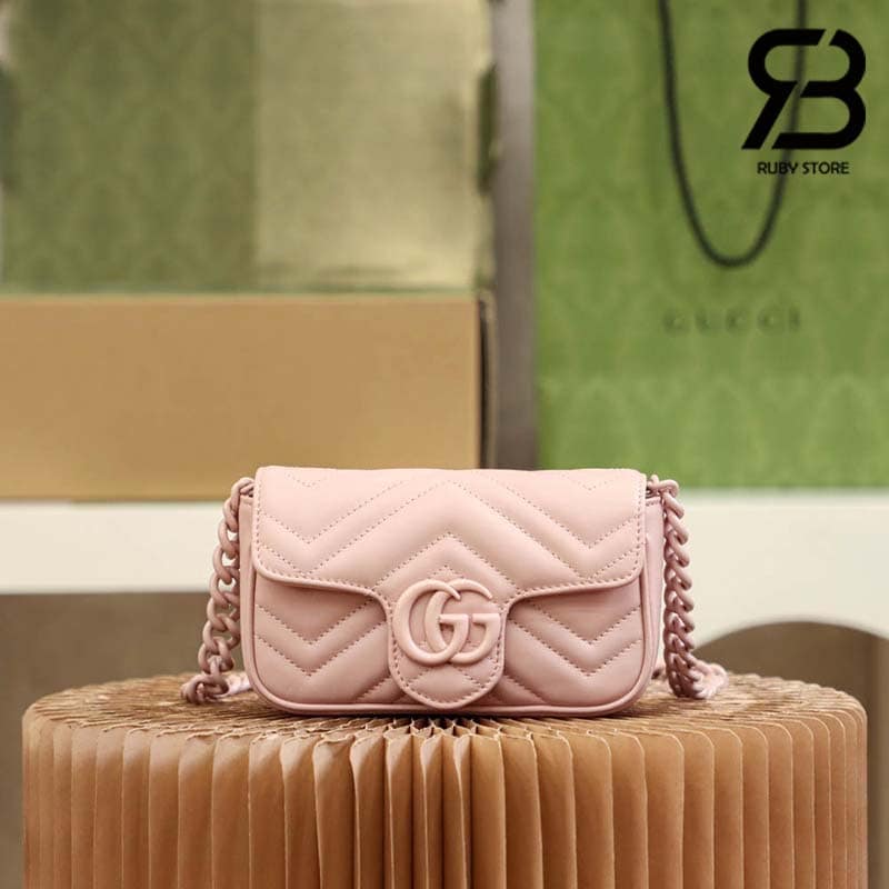 tui-gucci-gg-marmont-belt-bag-pink-leather-best-quality Túi Gucci GG Marmont Belt Bag Hồng 16CM Best Quality