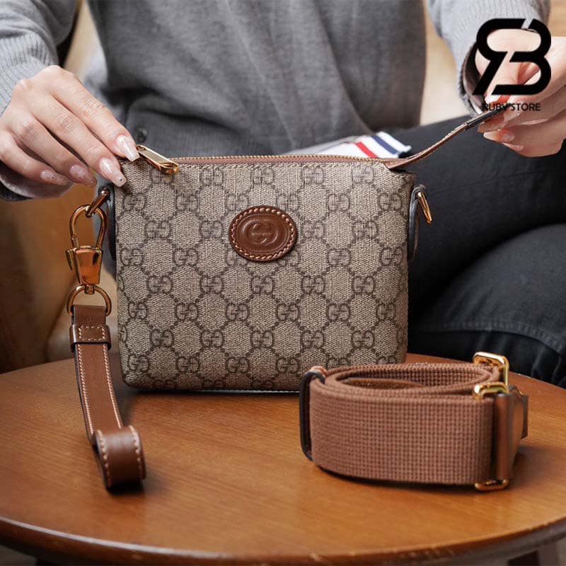 Túi Gucci Messenger Bag With Interlocking G Ebony GG Supreme Nâu Best Quality