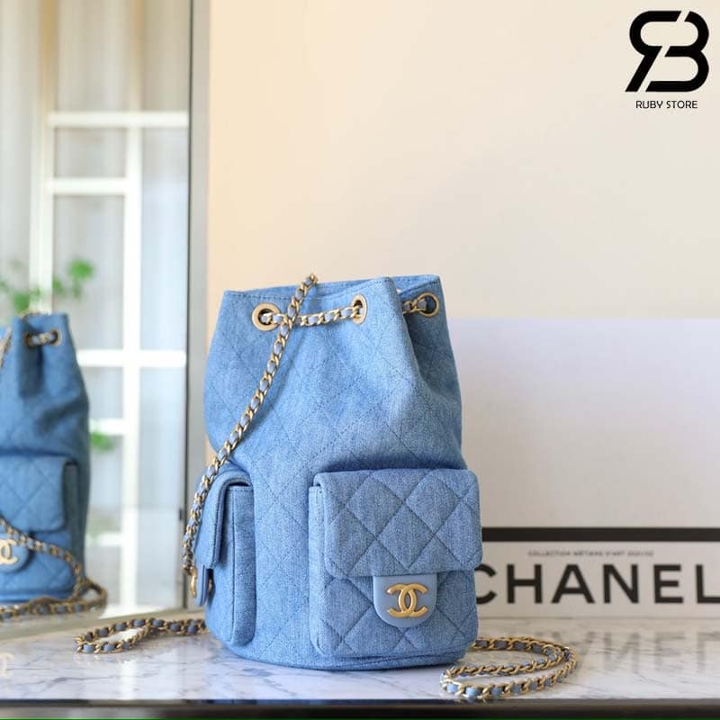 Ba lô Chanel 25C Pocket Size 24CM Blue Denim Lambskin Xanh Dương Best Quality