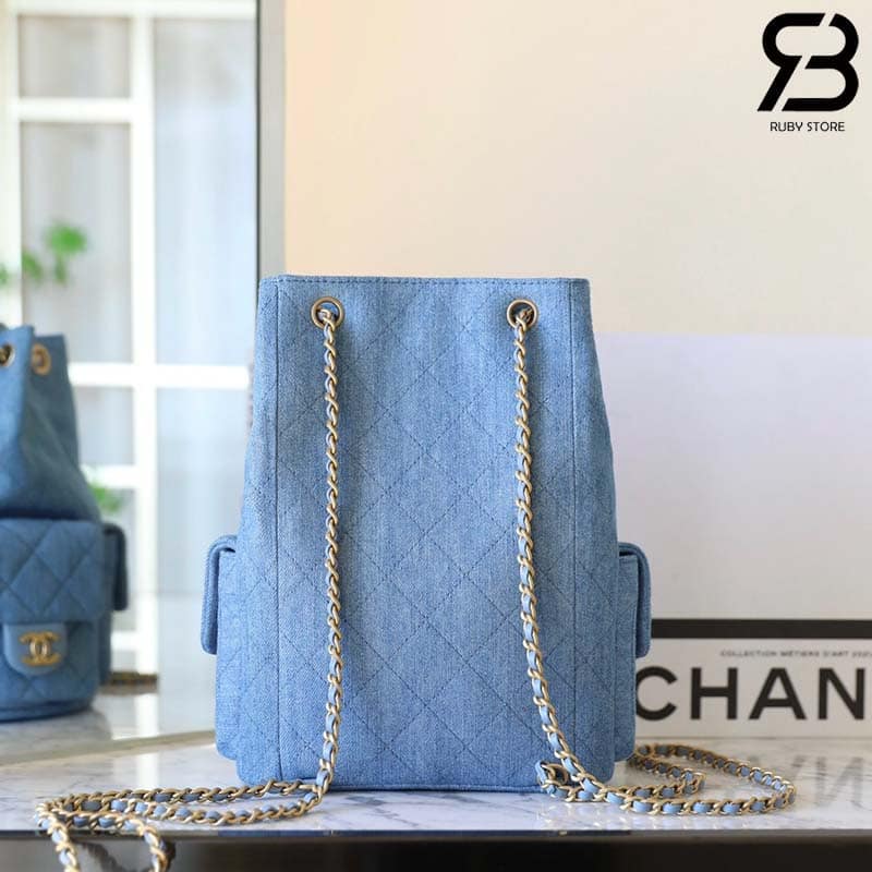Ba lô Chanel 25C Pocket Size 24CM Blue Denim Lambskin Xanh Dương Best Quality