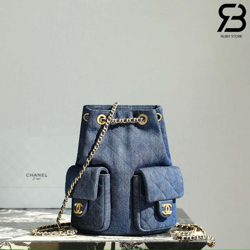 Ba lô Chanel 25C Pocket Size 24CM Navy Denim Lambskin Best Quality