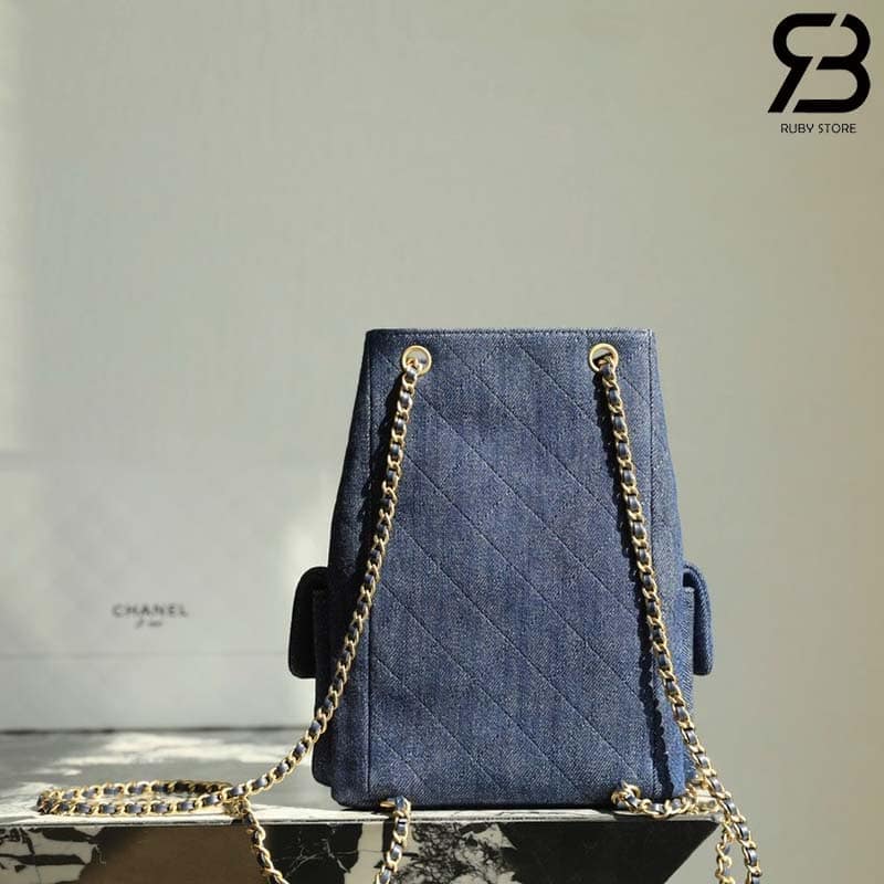 Ba lô Chanel 25C Pocket Size 24CM Navy Denim Lambskin Best Quality