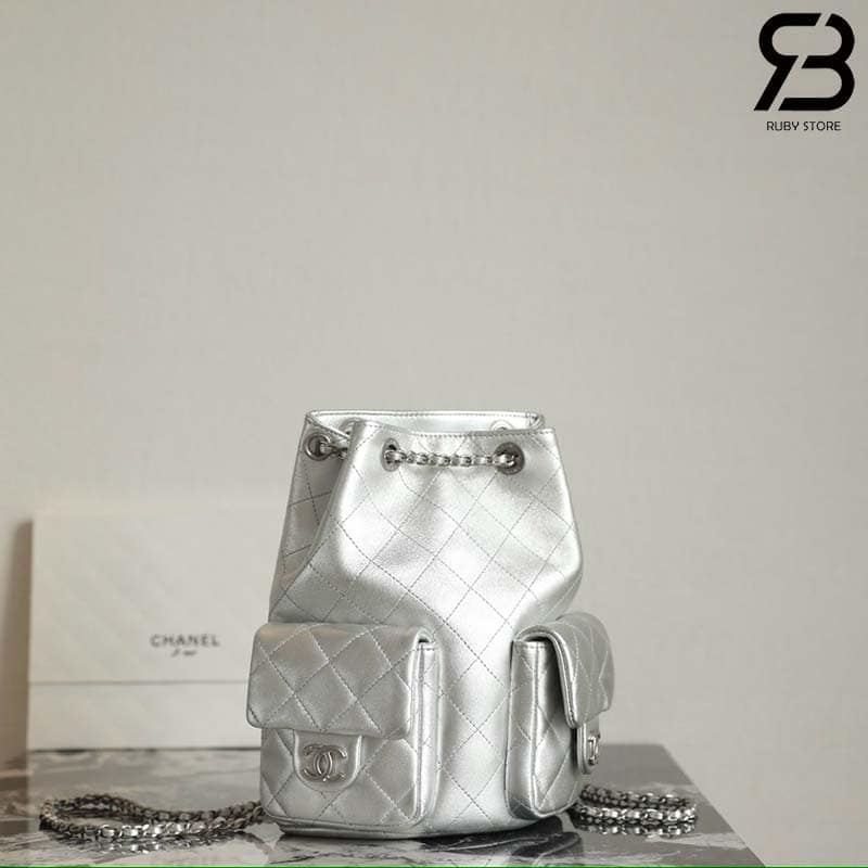 Ba lô Chanel 25C Pocket Size 24CM Silver Lambskin Màu Bạc Best Quality
