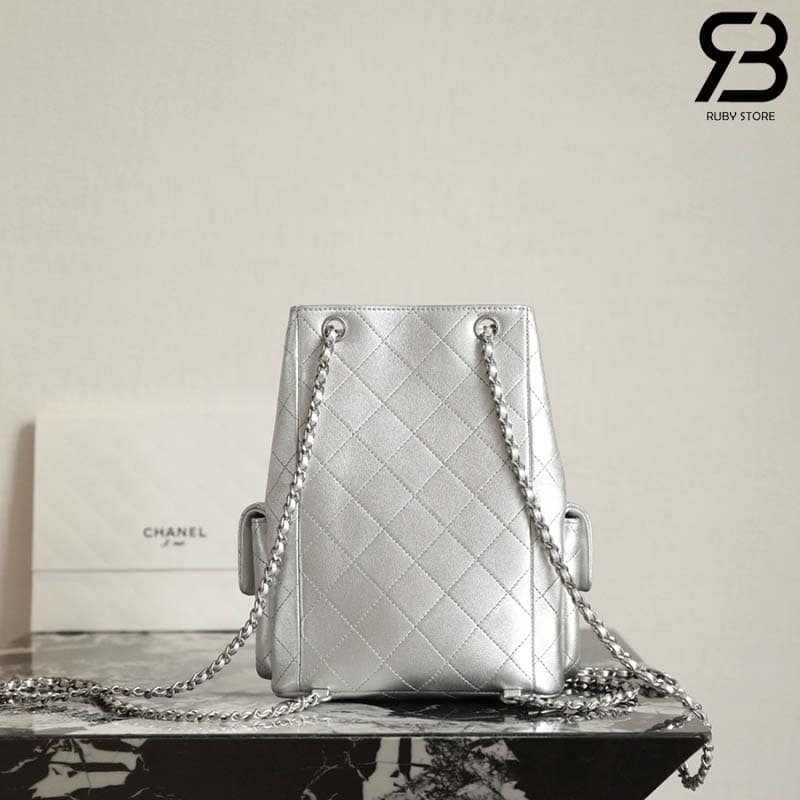 Ba lô Chanel 25C Pocket Size 24CM Silver Lambskin Màu Bạc Best Quality