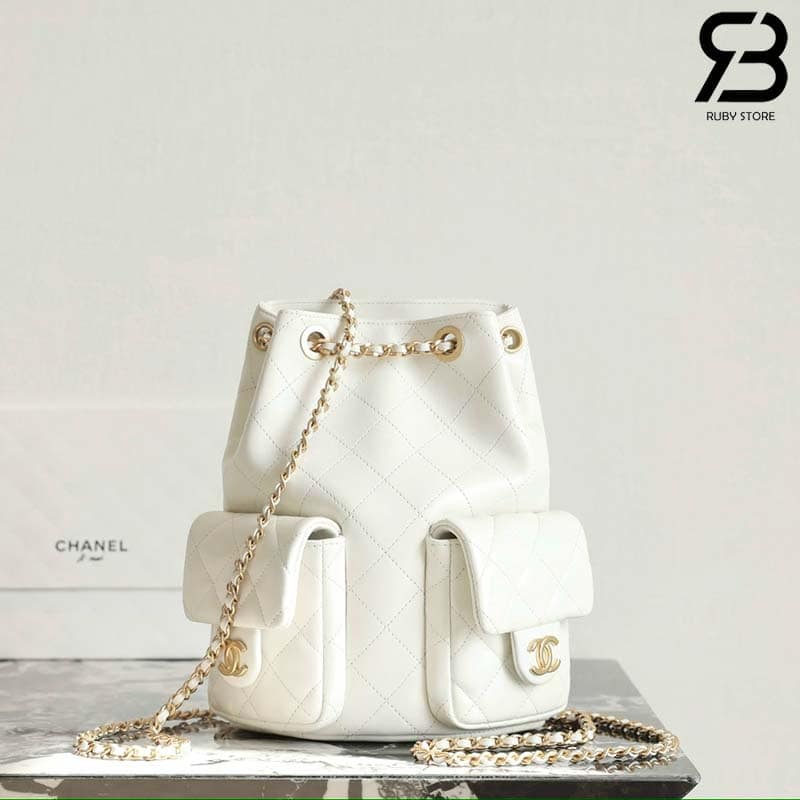 Ba lô Chanel 25C Pocket Size 24CM White Lambskin Màu Trắng Best Quality